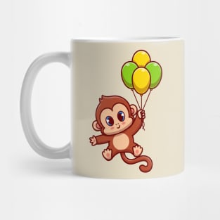 Cute Monkey Flying With Balloon Cartoon Mug